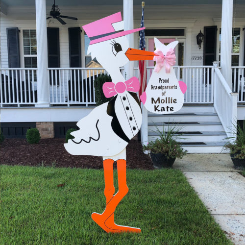 Grandparent Pink Stork Sign With Personalized Bundle, Birth Announcement Yard Stork Sign in Coumbia, SC Lexington, West Columbia and More