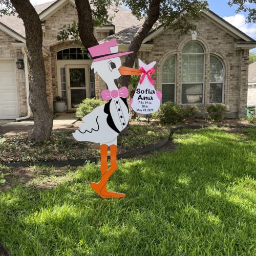 Pink Stork Sign, Birth Announcement Yard Stork Sign in Coumbia, SC Lexington, West Columbia and More