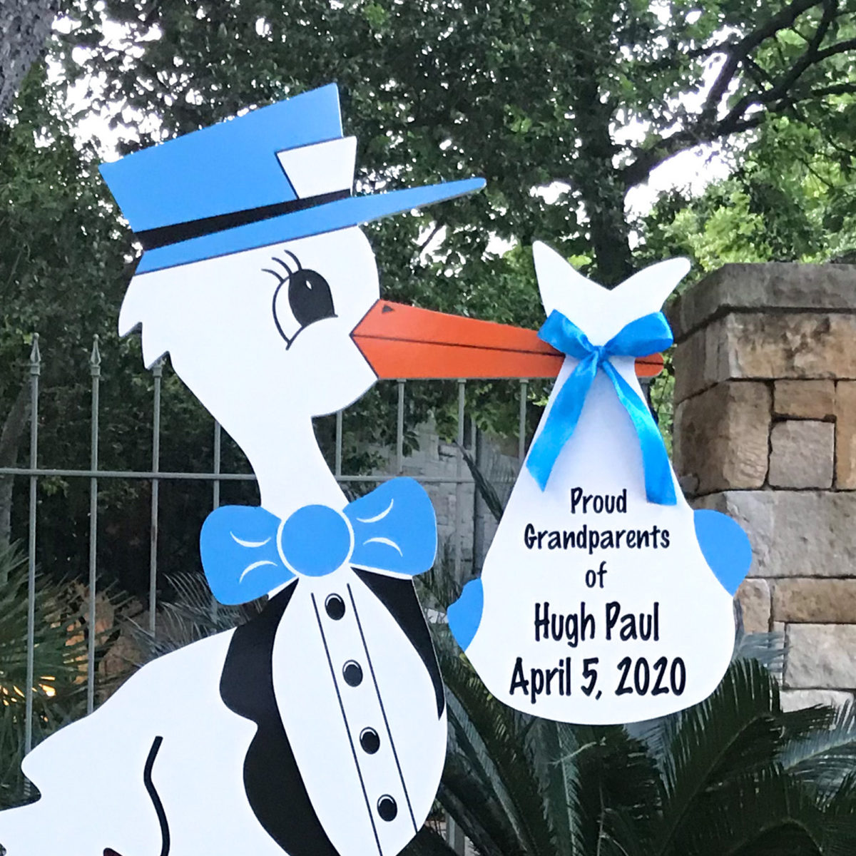 Blue Grandparent Stork Sign with Personalized Bundle, Birth Announcement Yard Stork Sign in Coumbia, SC Lexington, West Columbia and More